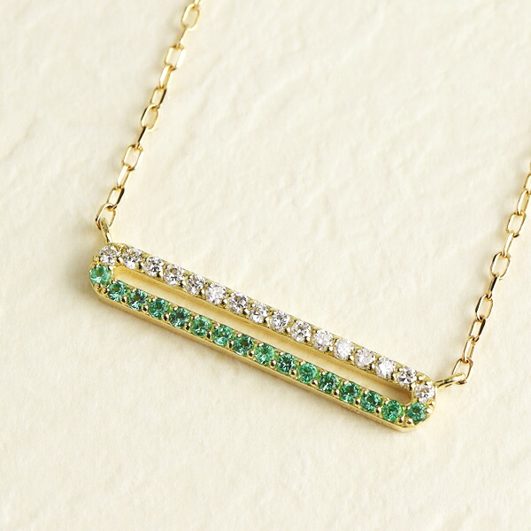 K18 エメラルド ダイヤモンド ライン ネックレス 18金 18k ゴールド 天然 ダイヤ 誕生石 5月 上品 シンプル 華奢 華やか 普段使い ゴールドジュエリー シンプル 綺麗 きれい かっこいい 大人 レディース 女性 彼女 記念日 誕生日 プレゼント ブランド 人気