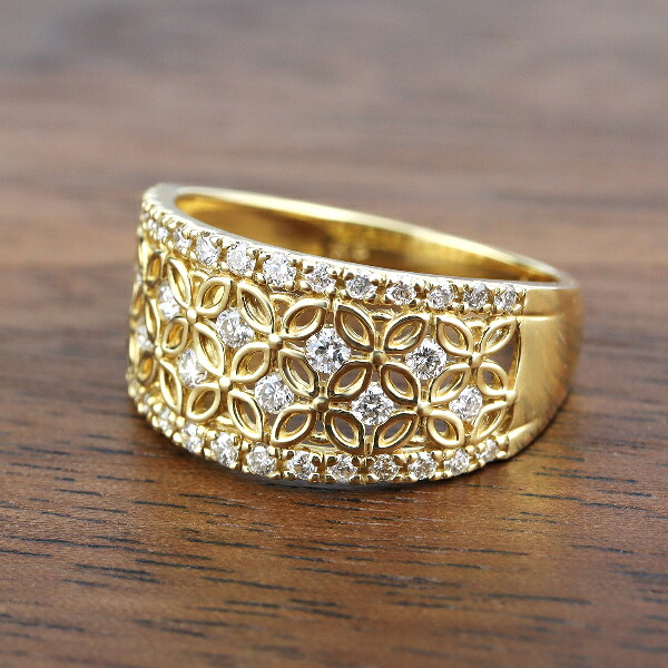 K18 ダイヤモンド 透かし フラワー レース リング 指輪 ゴールド 花 模様 18金 18k 天然 ダイヤ 上品 華やか 繊細 かわいい クラシカル クラシック アンティーク ジュエリー アクセサリー レディース 女性 ギフト 記念日 誕生日 プレゼント おしゃれ 彼女|新宿 銀の蔵 シルバーアクセサリー