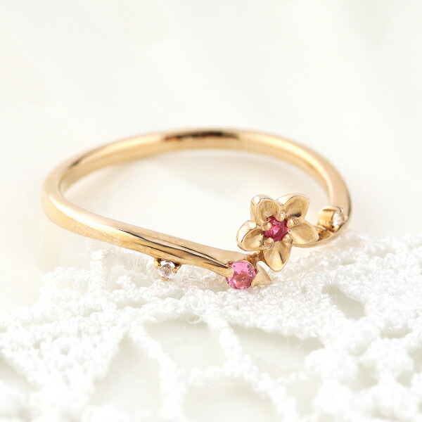 楽天市場】K18 ルビー ダイヤモンド フラワー リング 18金 18k