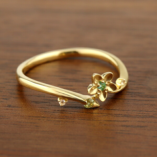 K18 エメラルド ペリドット トパーズ フラワー リング 天然石 花 ゴールド 18金 18k 指輪 可愛い かわいい 華やか 華奢 繊細 カジュアル フェミニン アクセサリー レディース 女性 ギフト 記念日 誕生日 プレゼント おしゃれ 彼女