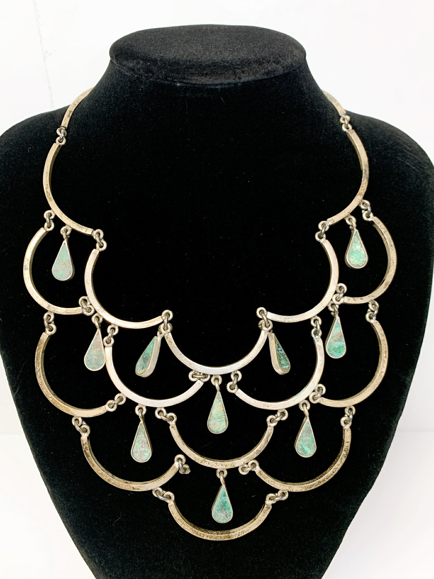 【卸価格!!】 silver925/シルバー925 ネックレス 緑石 MEXICO/メキシコ メキシカンジュエリー ヴィンテージ アンティーク シルバーアクセサリー SH216｜卸価格　国際ブランド流通センター
