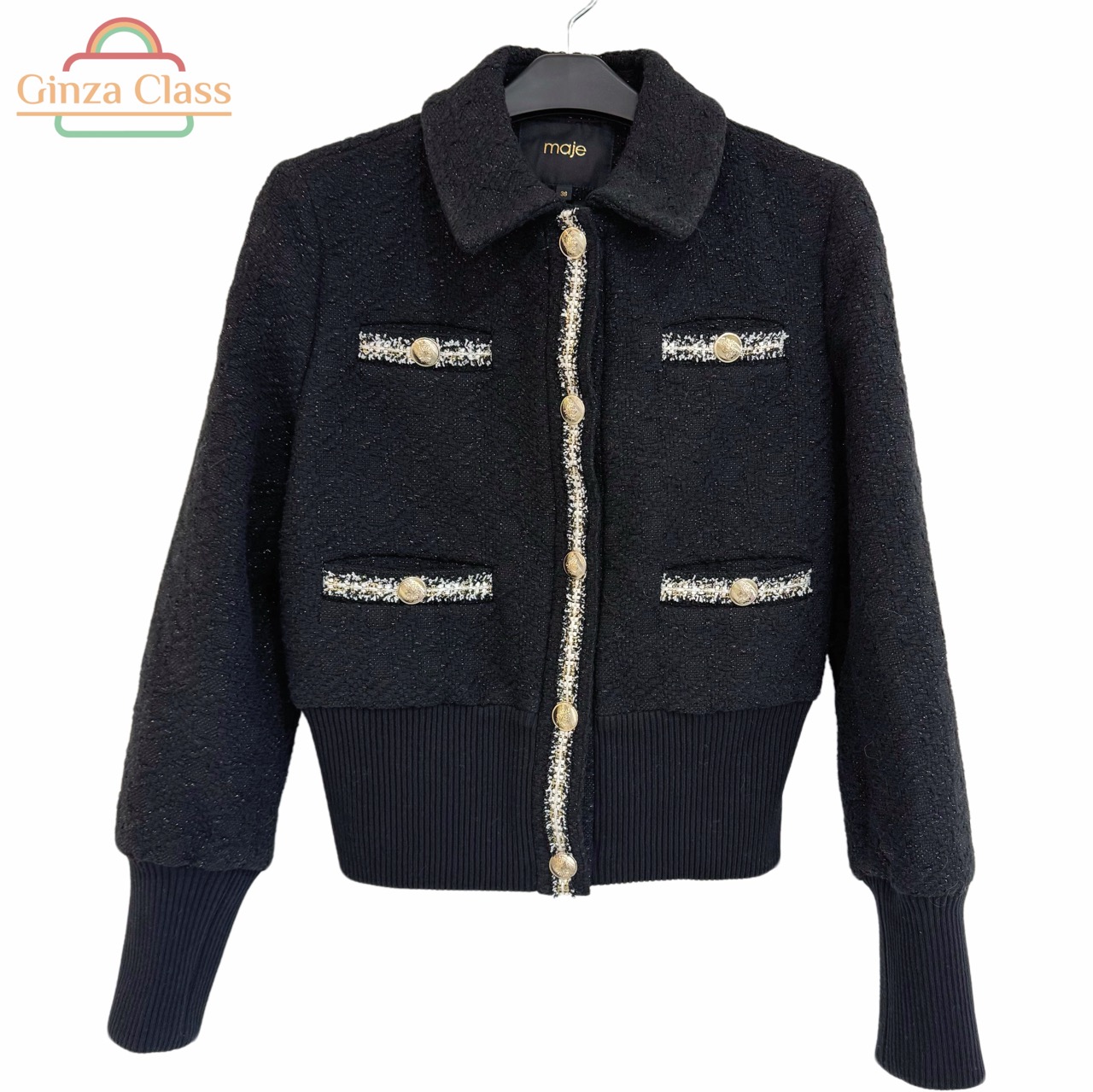 maje マージュ ジャケット 綿35％ ポリエステル17％ 黒 ブラック サイズ36 レディース 中古
