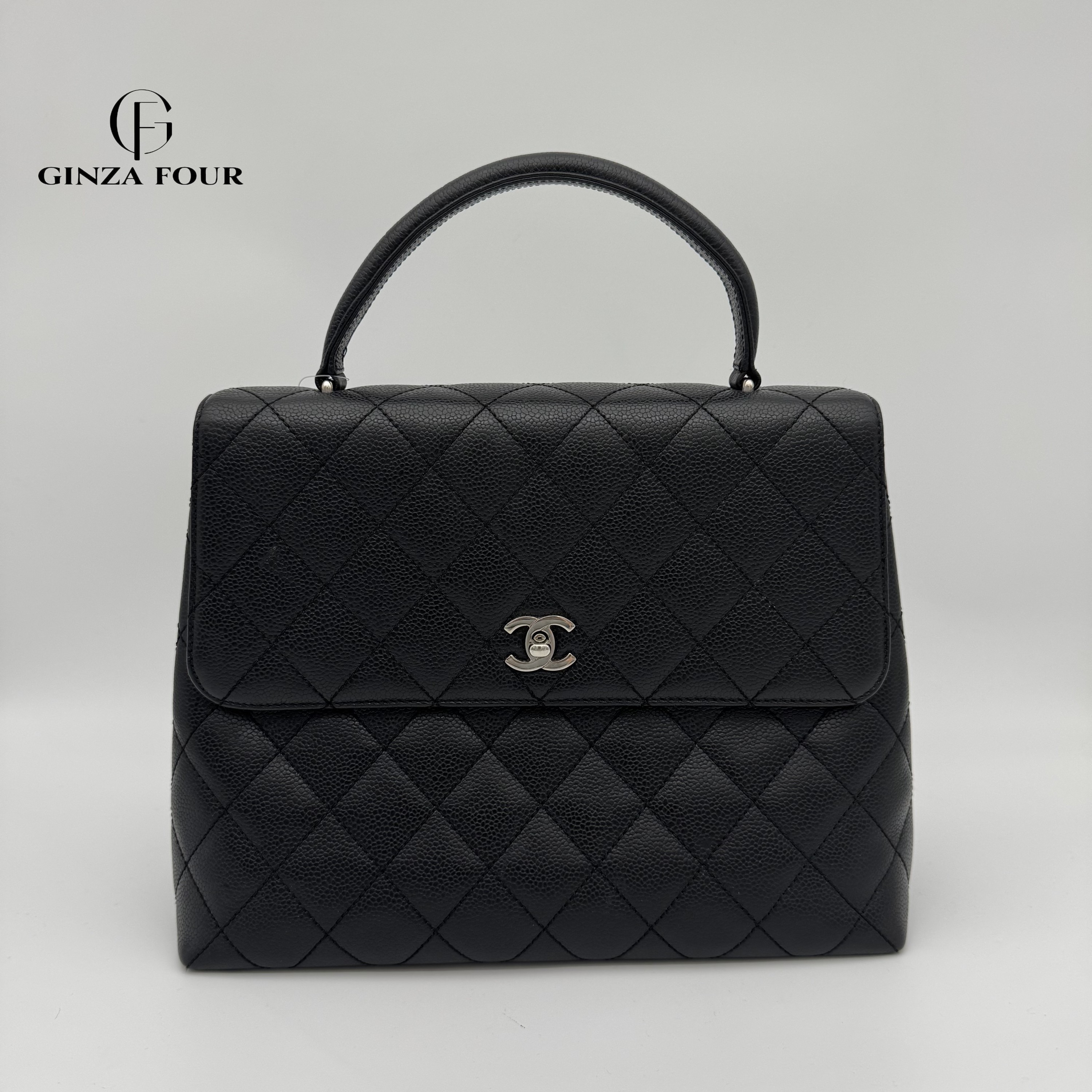 【中古】【送料無料】CHANEL シャネル マトラッセ ターンロック ケリー型 ハンドバッグ キャビアスキン 黒 シルバー金具 レディース｜GINZA FOUR VINTAGE