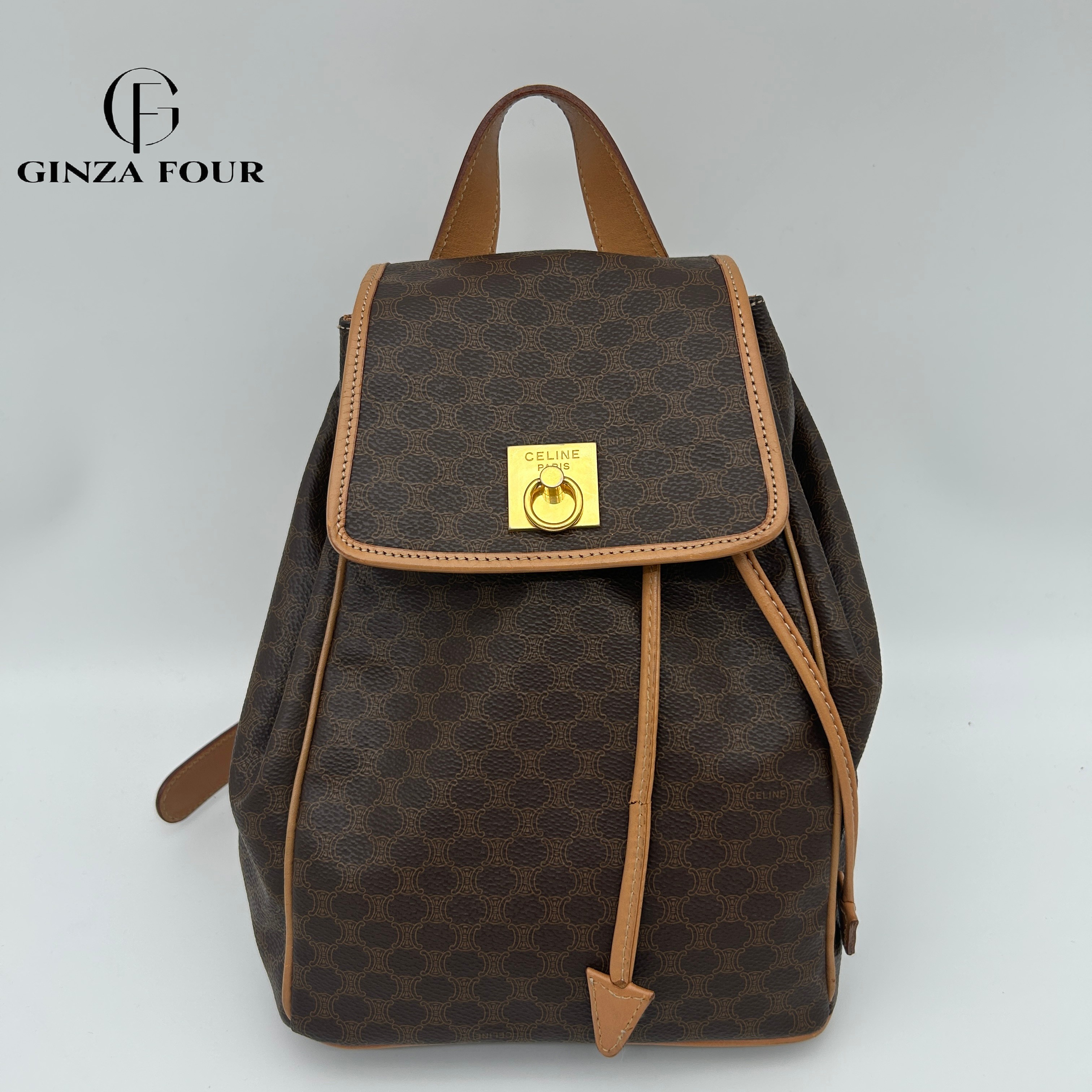 【美品】セリーヌ　リュック　PVC レザー　マカダム　巾着　ゴールド金具　総柄 楽天市場】【中古】【バッグ】CELINE セリーヌ マカダム柄 巾着 バック