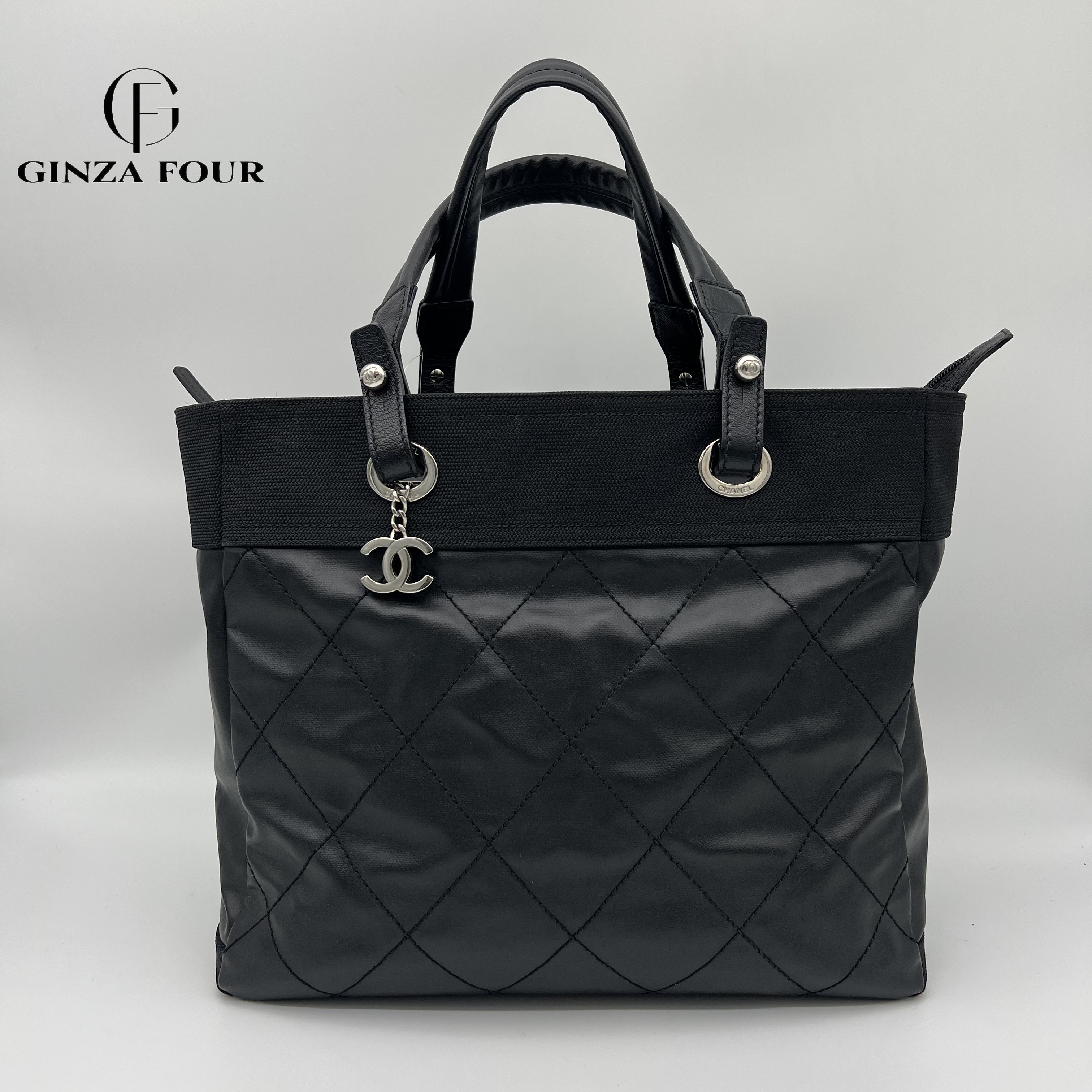 【中古】【貨物輸送無料】【禾穀類消印/ギャランティカード付】CHANEL シャネル パリビアリッツ トートバッグMM A34209 黒いこと しろがね色金具 引きつける付