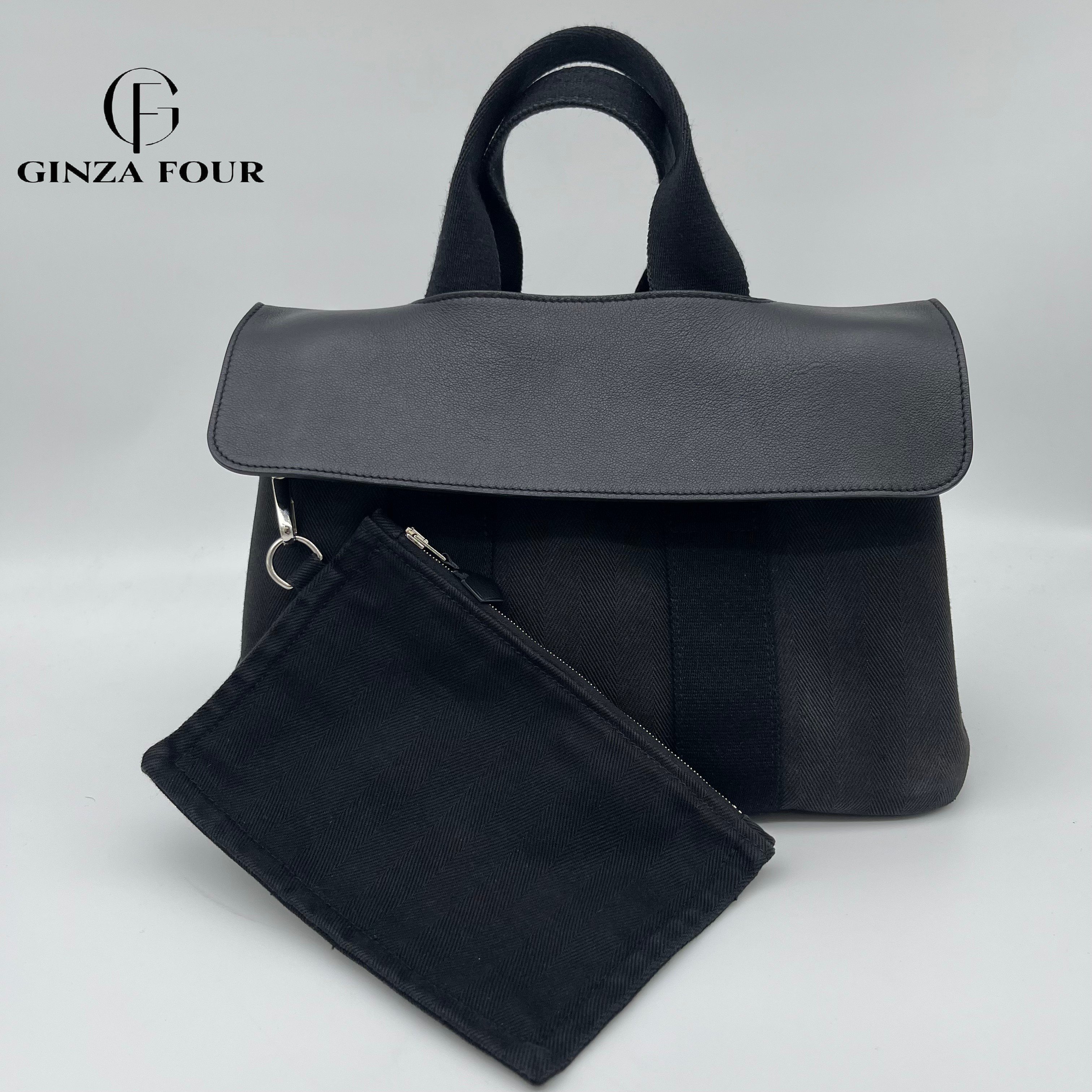 【中古】【送料無料】HERMES エルメス ヴァルパライソPM バルパライソPM ハンドバッグ トートバッグ トワルシェブロン Q刻印 刻印あり 正規品 レザー キャンバス ブラック レディース メンズ ウィメンズ ユニセックス 付属品あり 国内配送|GINZA FOUR VINTAGE