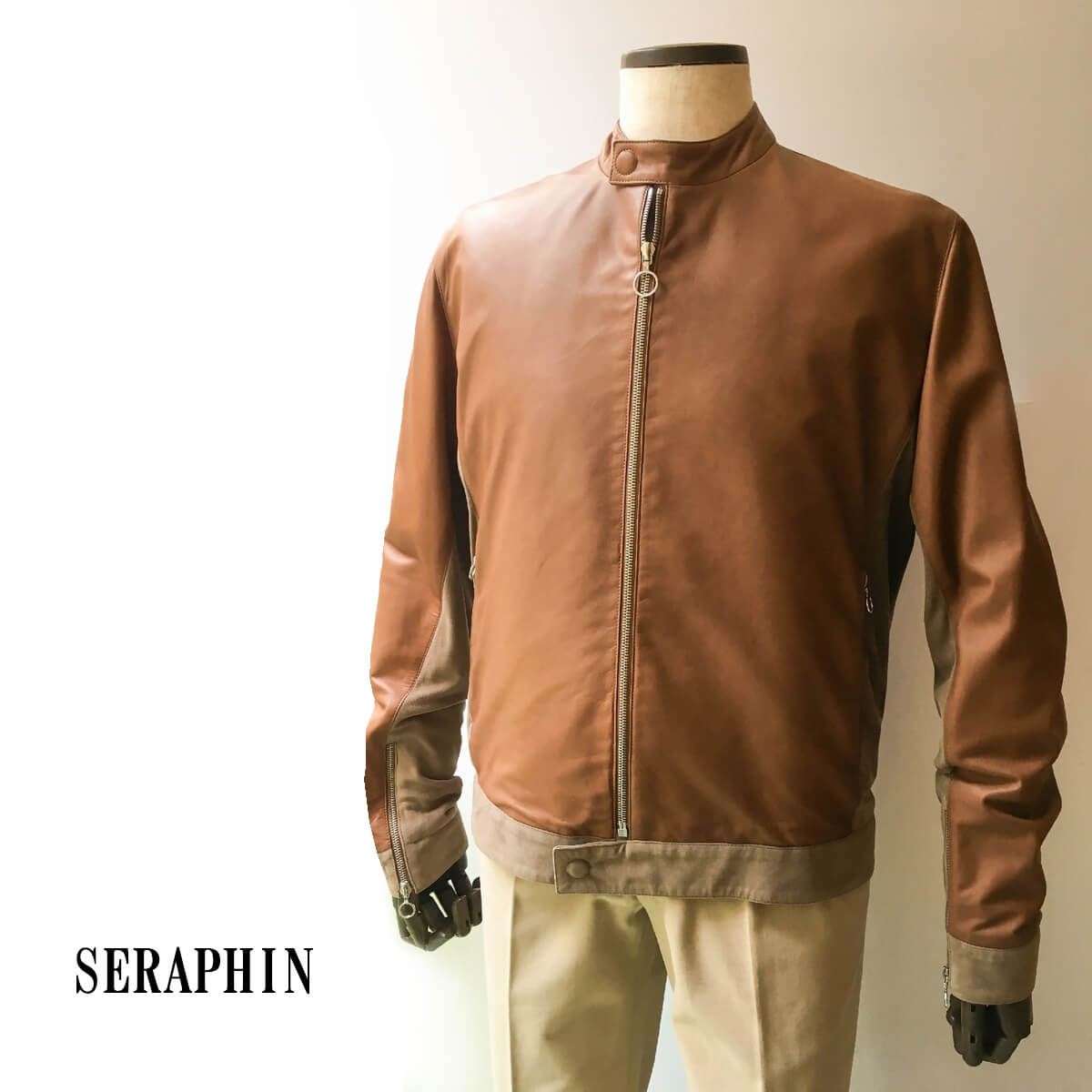 楽天市場 Seraphin セラファン レザーブルゾン ラムスキン メンズ カジュアル ライトブラウン 本革 シングルライダース スウェード 銀座 Hiko