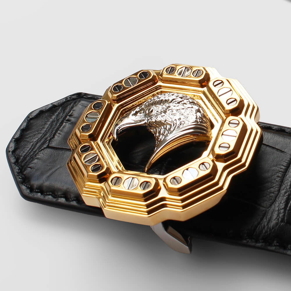 【STEFANO RICCI／ステファノリッチ】オクタゴンイーグルバックル クロコダイルベルト つや消し黒いこと (ste01087)