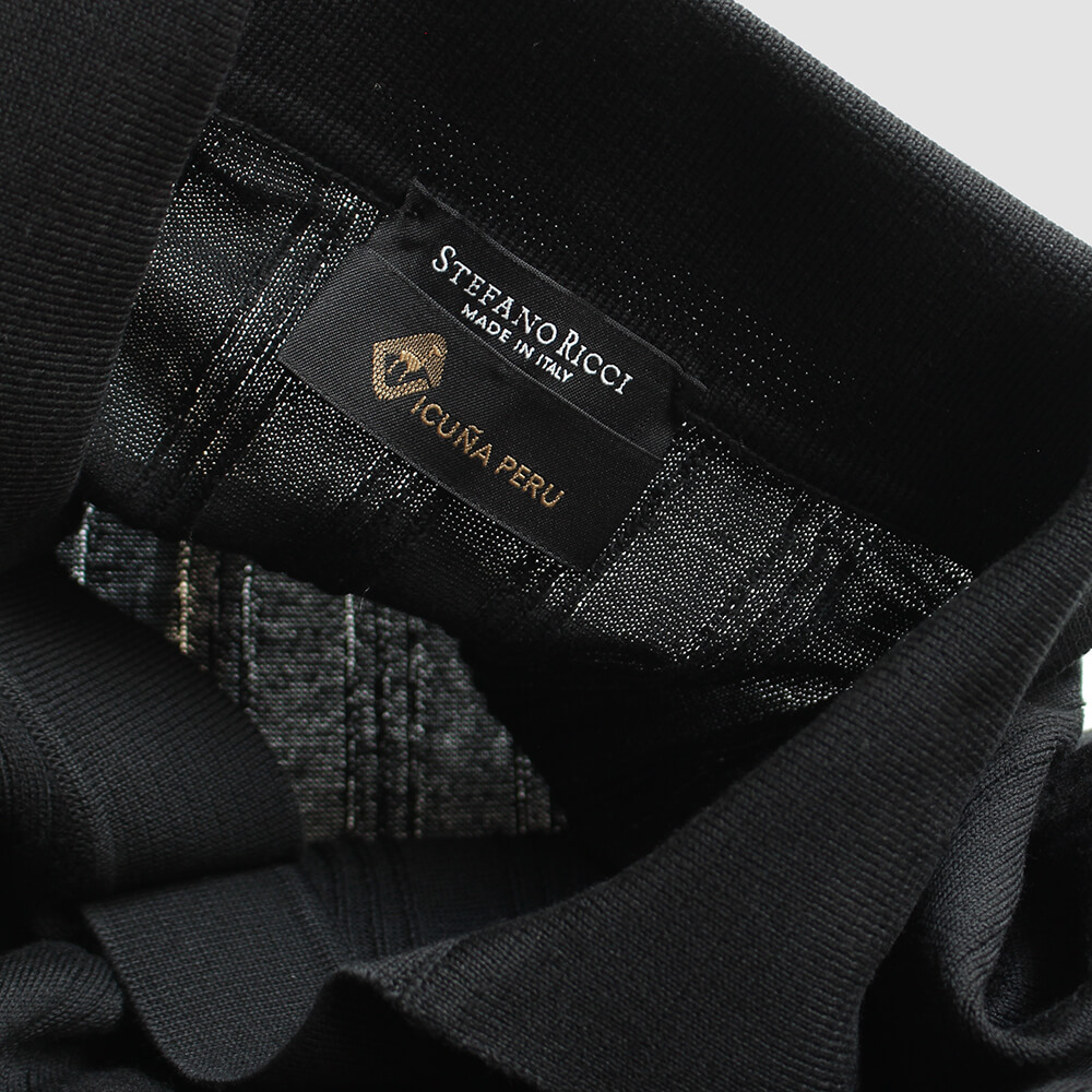 【STEFANO RICCI／ステファノリッチ】コットンヴィキューナ 旗がしらスポーツシャツ 黒いこと