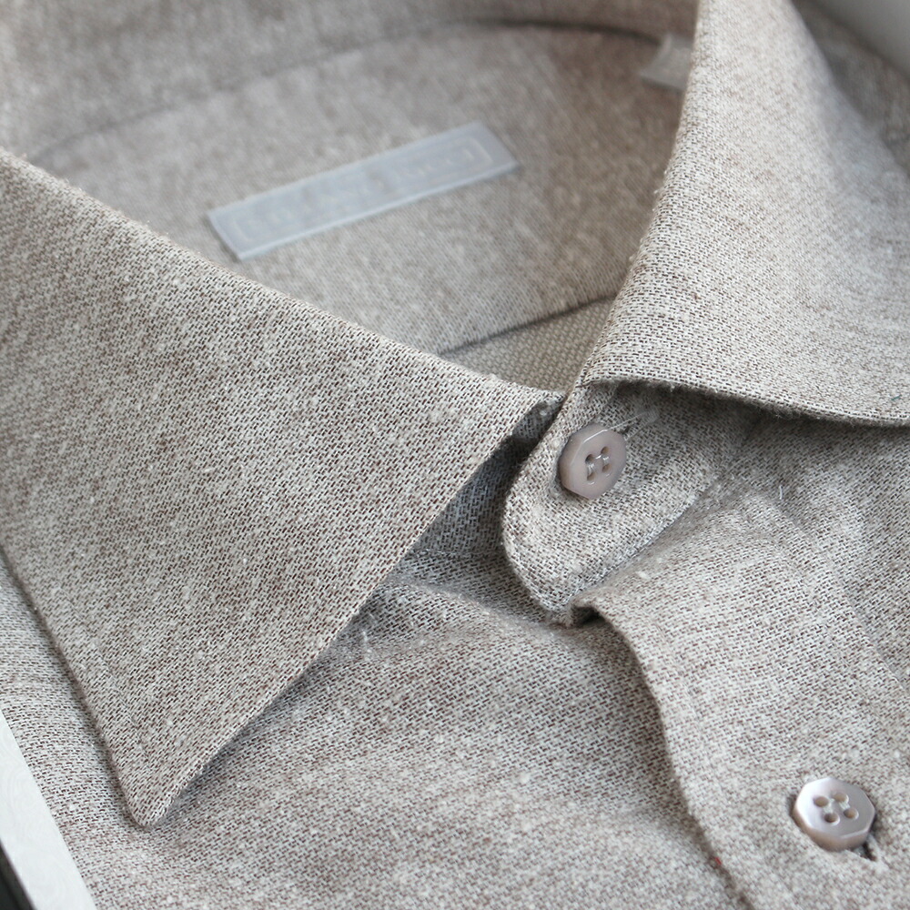 【STEFANO RICCI／ステファノリッチ】コットンシルク ネップシャツ 長袖 ベージュ｜銀座 HIKO