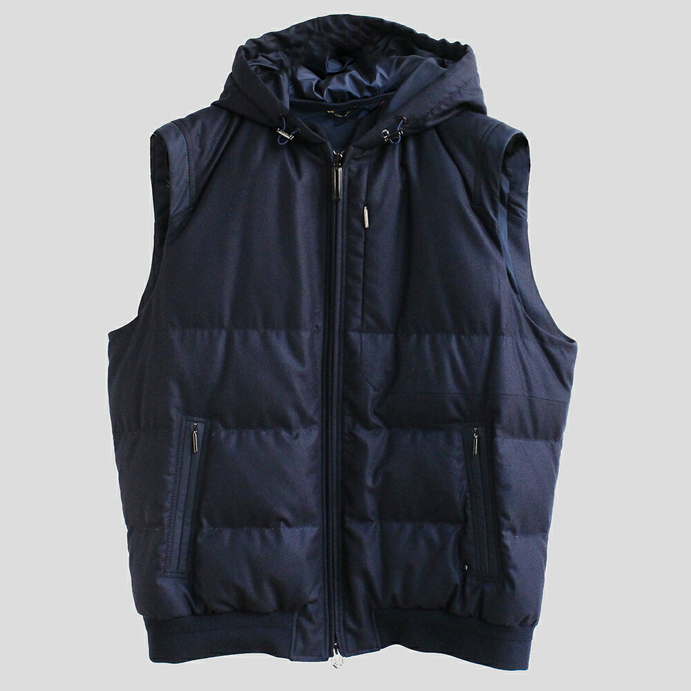 【STEFANO RICCI/ステファノリッチ】ウールカシミヤ フーデッドダウンベスト ネイビー|銀座 HIKO