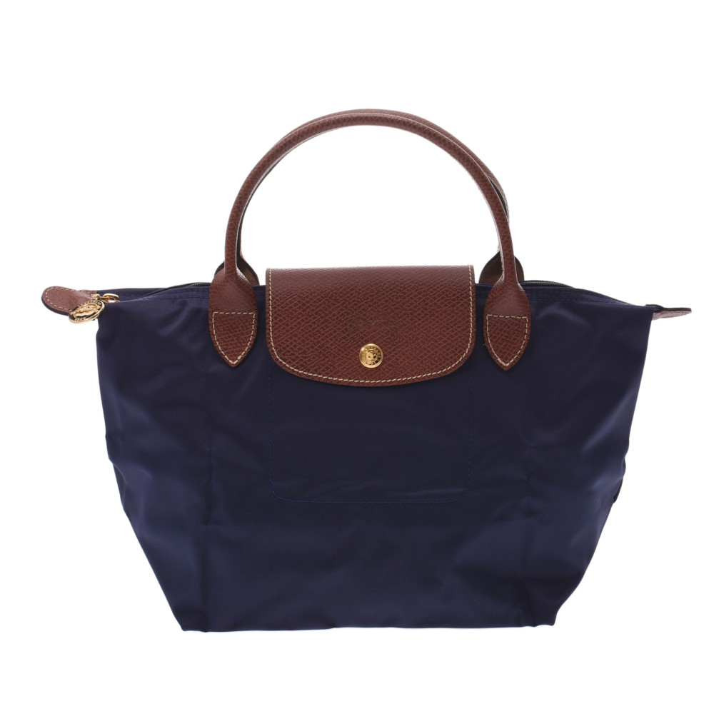 Longchamp ロンシャン ル プリアージュ トップ柄嚢 S ネービーブルー 赤銅 ゴールド金具 L レディース ナイロン なめし革 ハンドバック 新品 銀蔵 貨物輸送無料 ロンシャン ル プリアージュ トップハンドルバッグ S ネイビー 茶 ゴールド金具 L