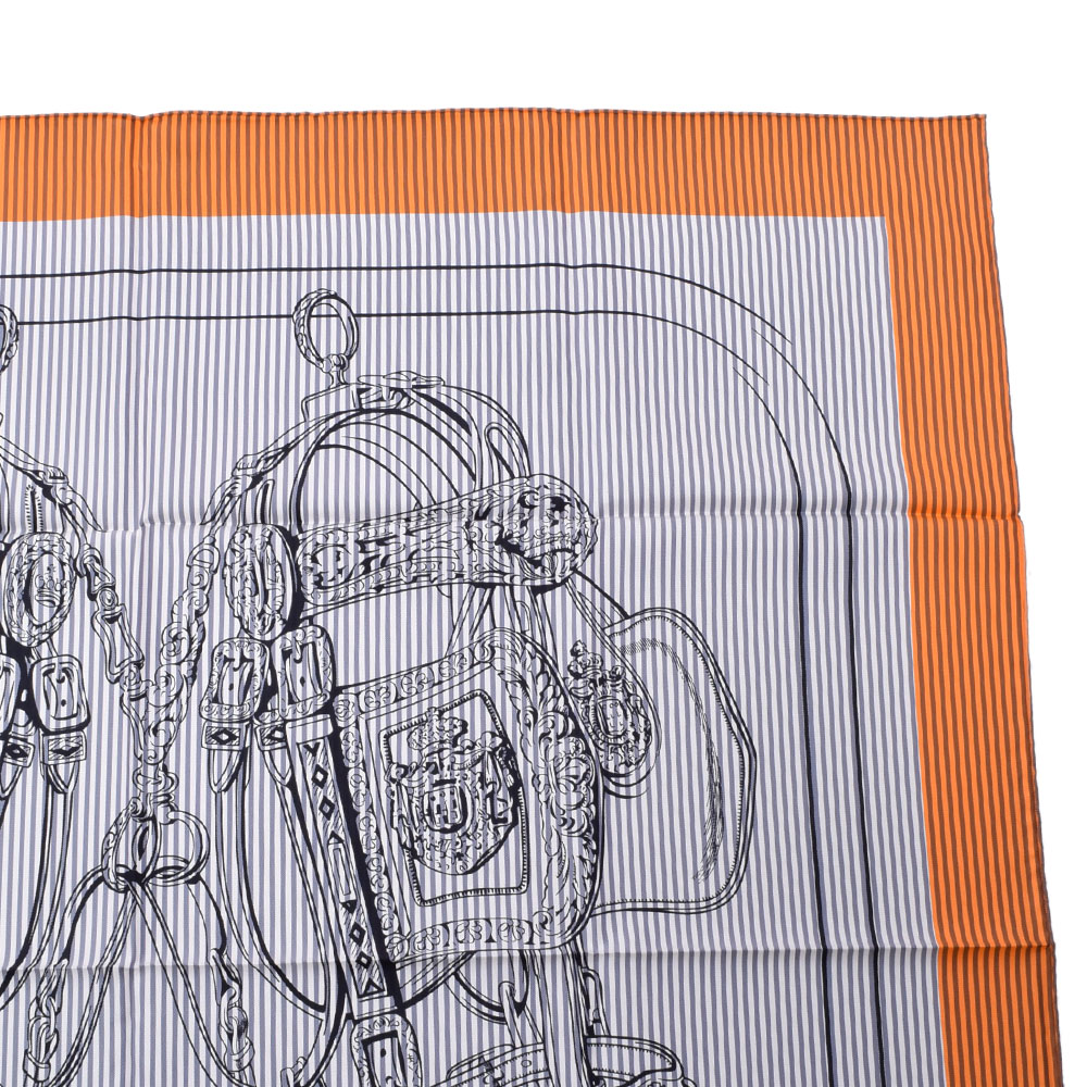 円 最安値挑戦 銀蔵 中古 Hermes エルメス カレ90 ストライプ Brides De Gala 式典用馬勒 オレンジ シルク100 スカーフ