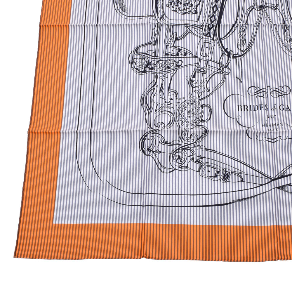 円 最安値挑戦 銀蔵 中古 Hermes エルメス カレ90 ストライプ Brides De Gala 式典用馬勒 オレンジ シルク100 スカーフ