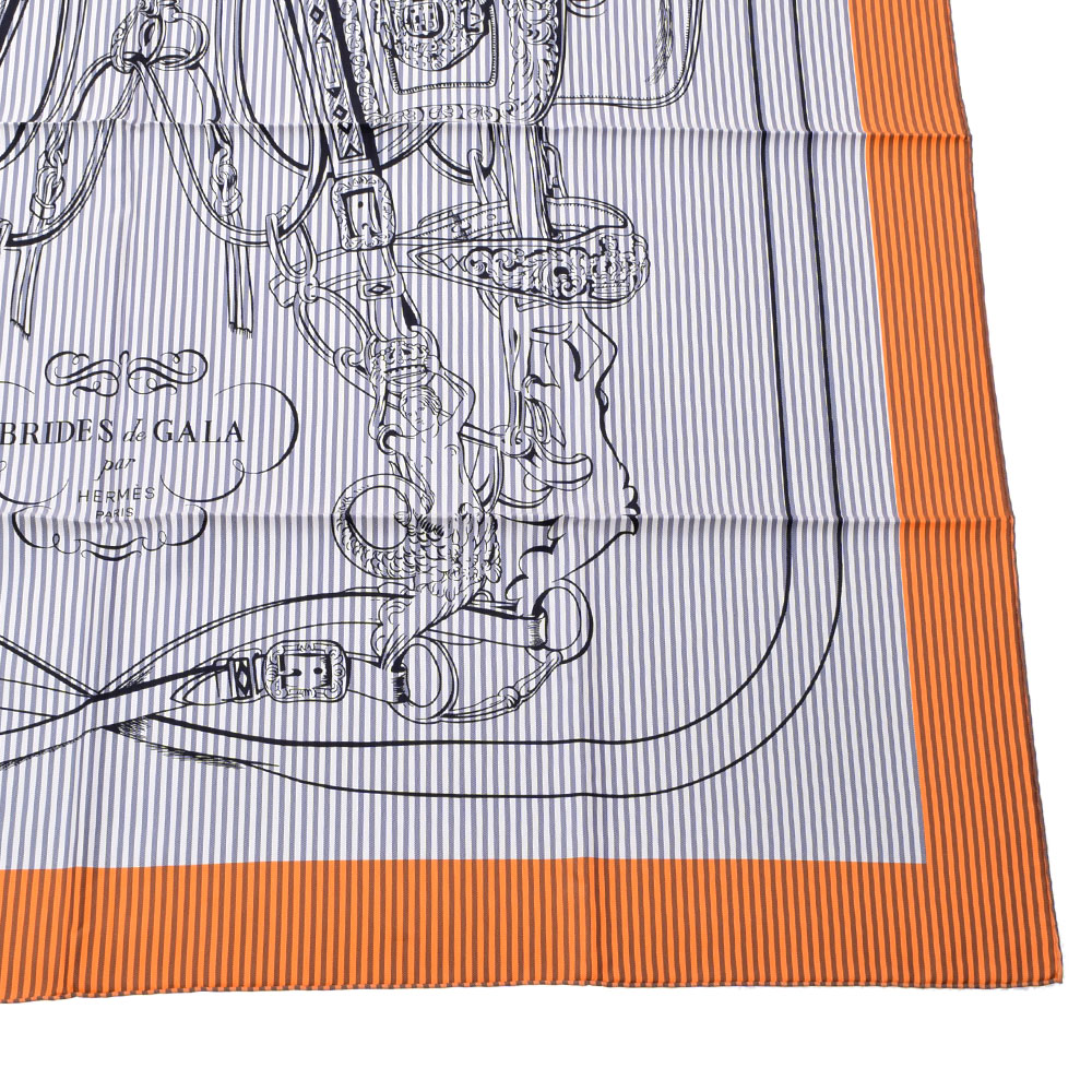 円 最安値挑戦 銀蔵 中古 Hermes エルメス カレ90 ストライプ Brides De Gala 式典用馬勒 オレンジ シルク100 スカーフ