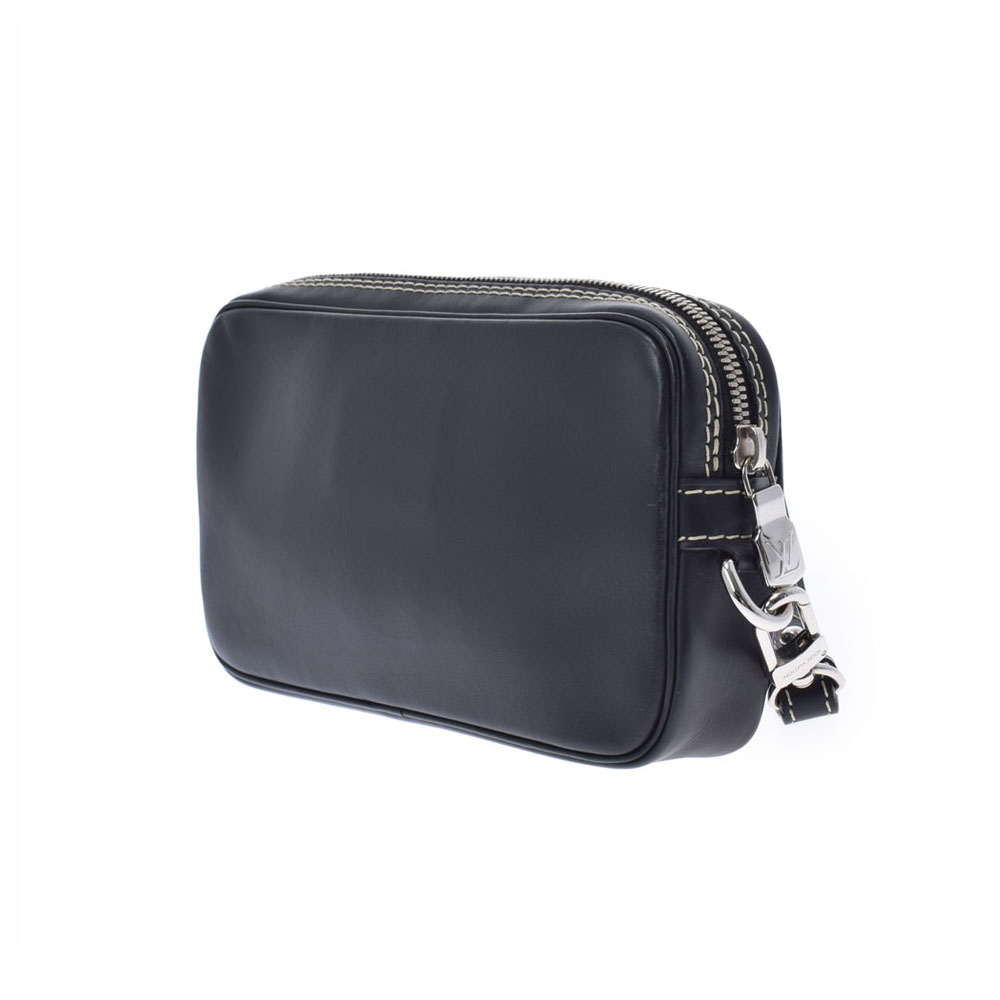 LOUISVUITTONルイヴィトン黒メンズレザークラッチバッグABランク中古銀蔵