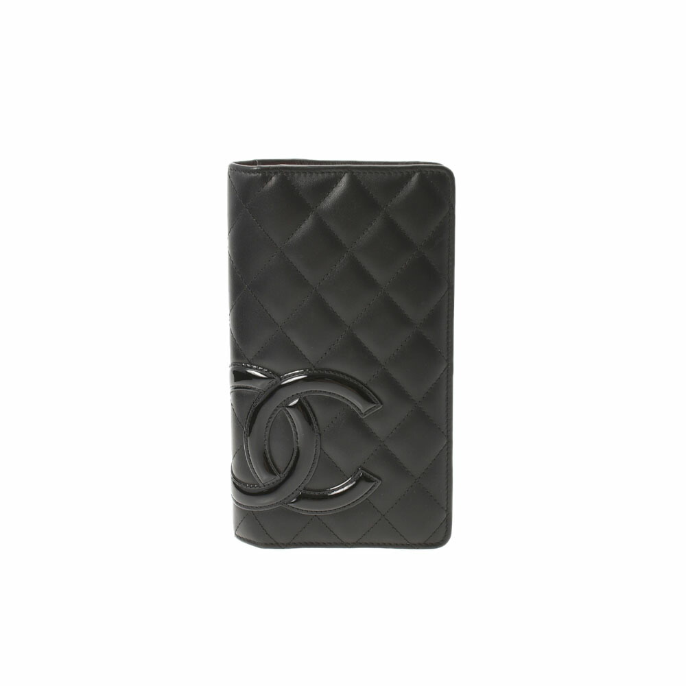 CHANEL シャネル カンボンライン 二つ折り 黒 レディース ラムスキン