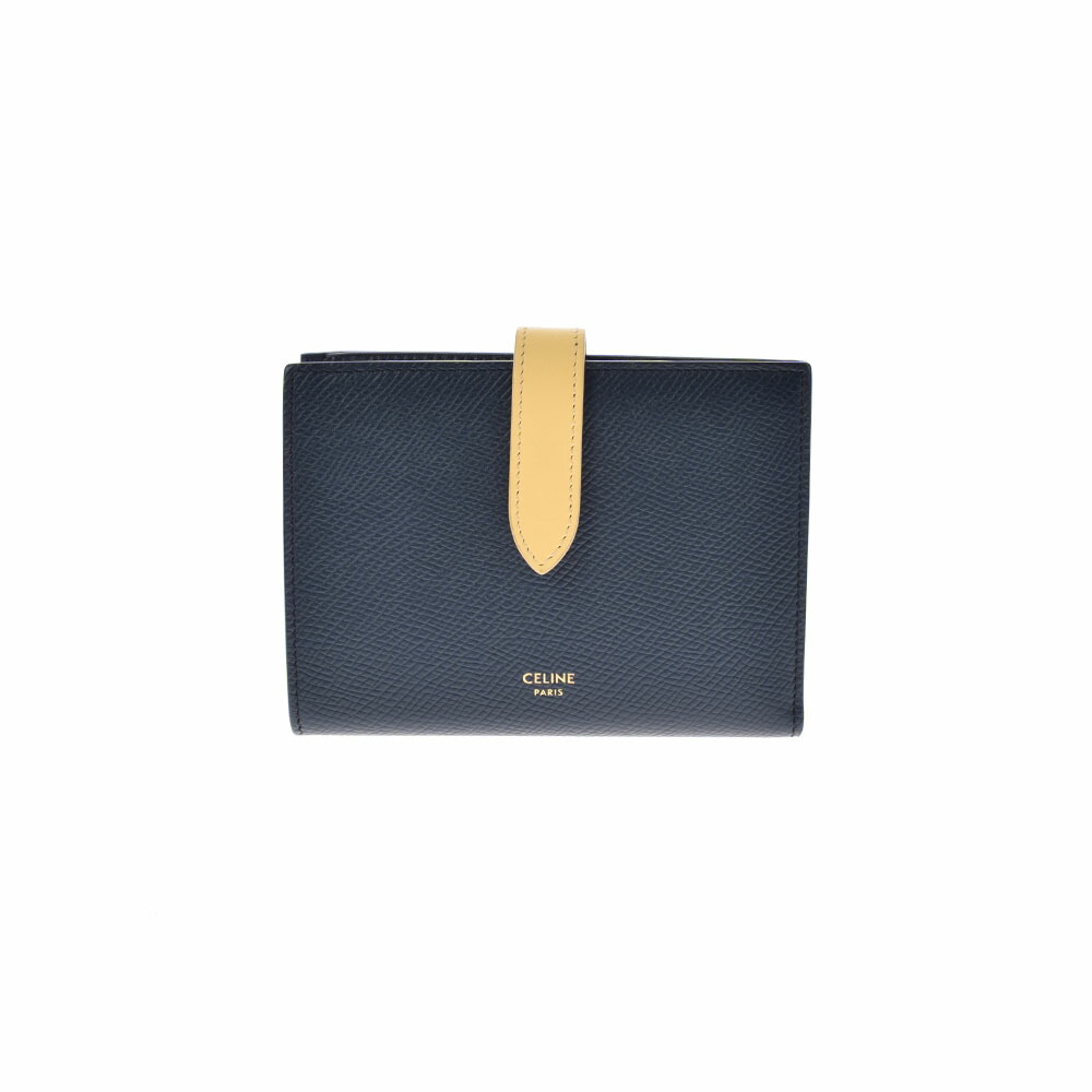 Celine セリーヌ ミディアム ストラップウォレット ネイビー ベージュ ゴールド金具 レディース カーフ 二つ折り財布 Abランク 中古 銀蔵 最大96 Offクーポン