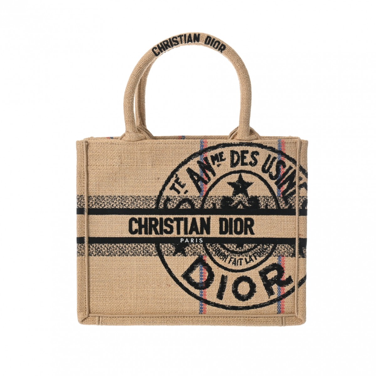 CHRISTIAN DIOR ディオール ブックトート スモール オブ西洋葱 ベージュ/黒いこと M1265ZRUM レディース ジュート ハンドバック A価値づける 中古 銀蔵