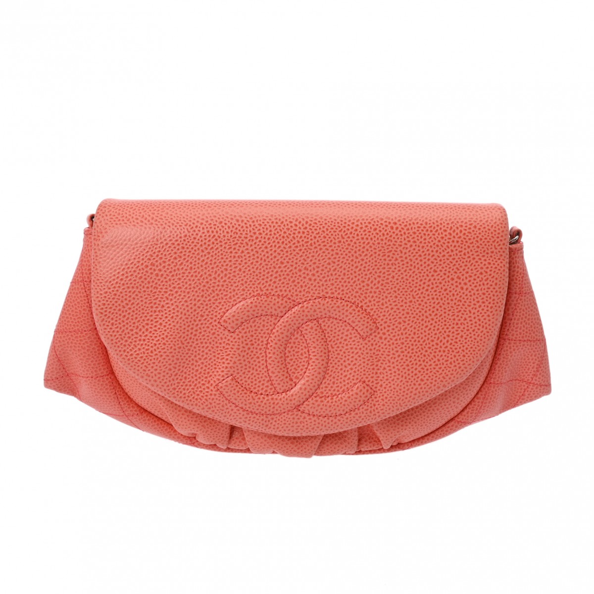 CHANEL シャネル 二分の一お月さま チェーンウォレット オレンジ色 レディース キャビア素はだ ショルダーバッグ AB価値づける 中古 銀蔵