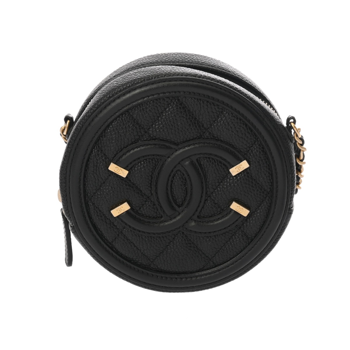 【～4/17 最大5万円クーポン】CHANEL シャネル CCフィリグリー ラウンド チェーンショルダー ブラック AP0365 レディース キャビアスキン ショルダーバッグ Aランク 中古 銀蔵 134,750円