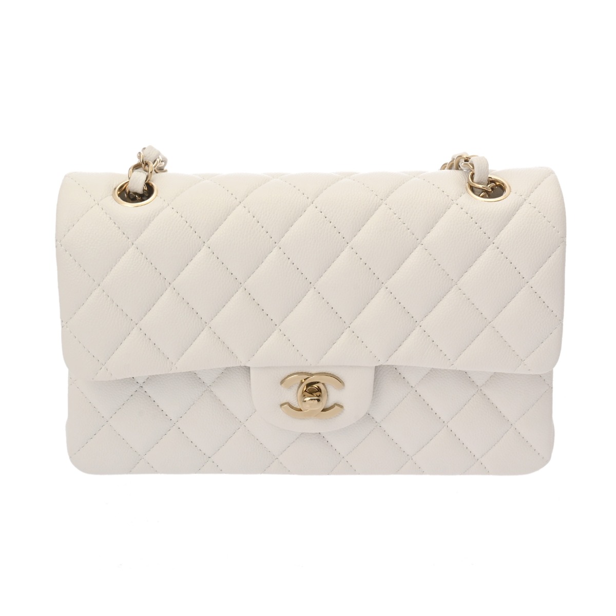 【～4/10 最大5万円クーポン】CHANEL シャネル マトラッセ クラシック スモールハンドバッグ 23cm ホワイト A01113 レディース キャビアスキン ショルダーバッグ Aランク 中古【ローン24回払い無金利】 銀蔵