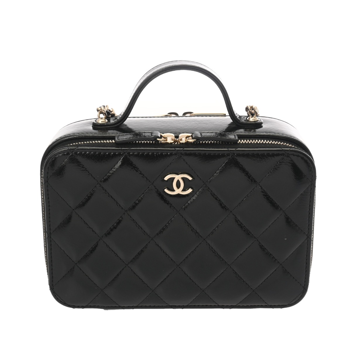CHANEL シャネル マトラッセ いの一番手持ち部分 黒いこと レディース シャイニーカーフスキン バニティバッグ A序列付ける 中古【貸し付け金24回払い無利息】 銀蔵