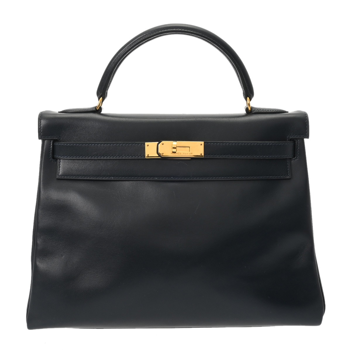 HERMES エルメス ケリー 32 外縫い ネイビー ○Y刻印(1995年頃) レディース ボックスカーフ 2WAYバッグ ABランク 中古【ローン24回払い無金利】 銀蔵