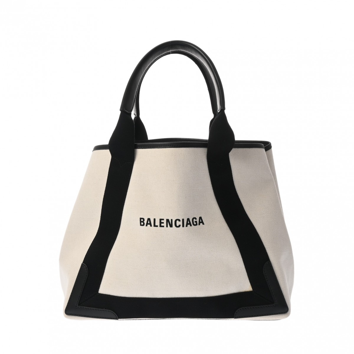 【～4/17 最大5万円クーポン】BALENCIAGA バレンシアガ ネイビーカバス M ベージュ/ブラック 581292 レディース キャンバス レザー ハンドバッグ Aランク 中古 銀蔵