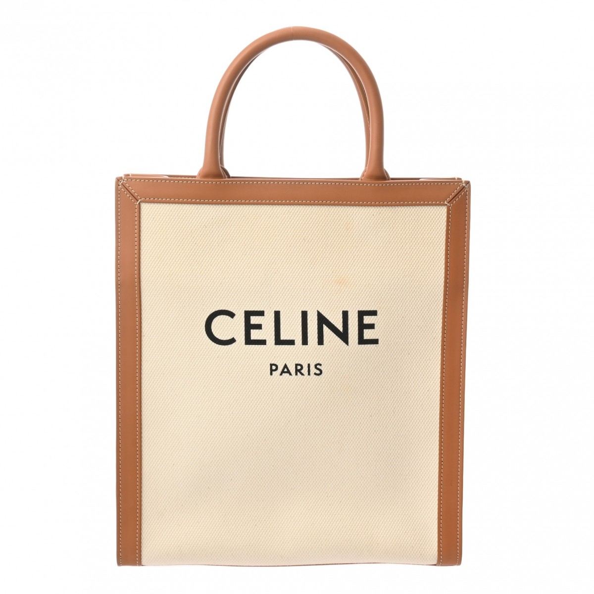 【～4/10 最大5万円クーポン】CELINE セリーヌ バーティカルカバ スモール ナチュラル/タン 192082BNZ レディース キャンバス カーフ ハンドバッグ ABランク 中古 銀蔵