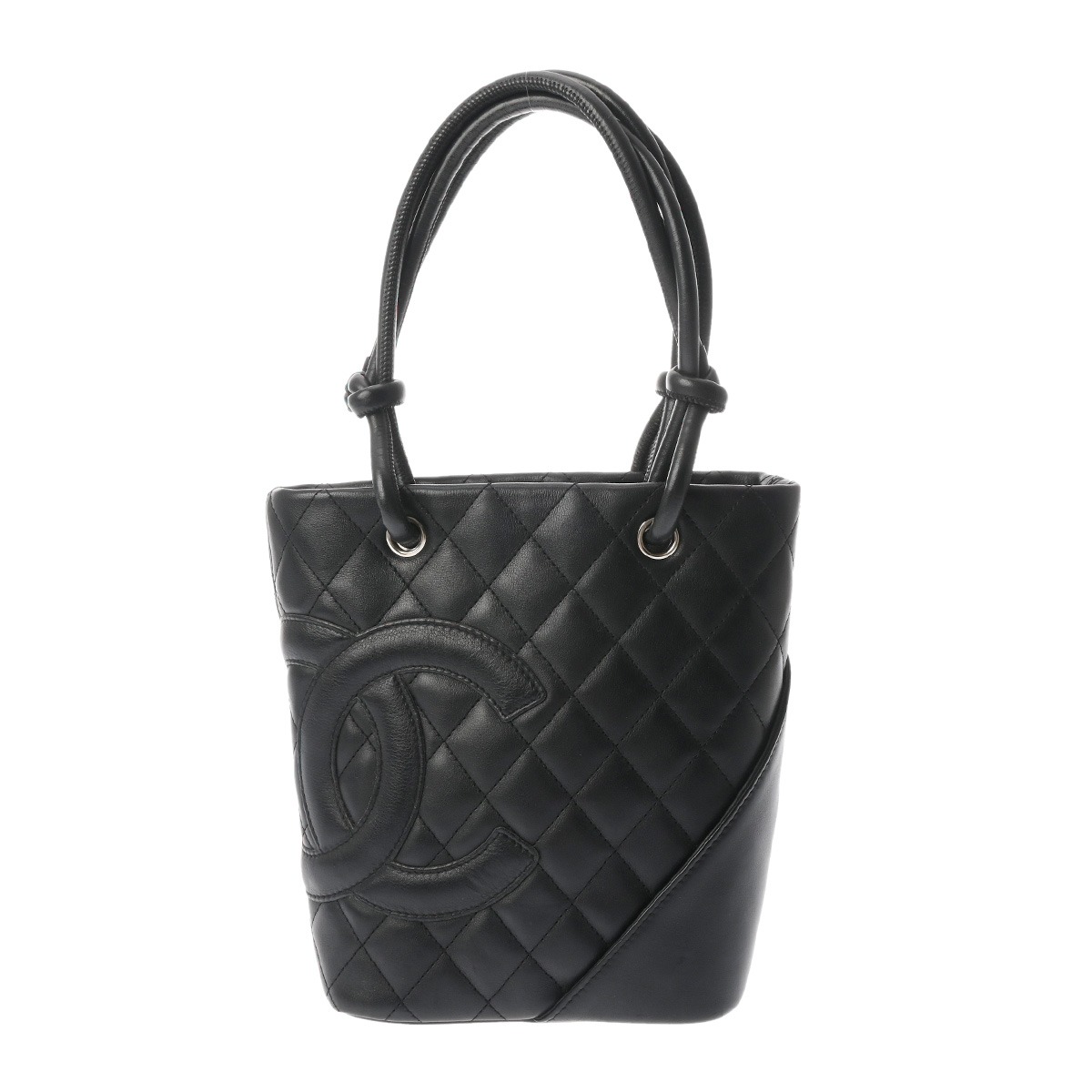 CHANEL シャネル カンボンライン スモールトート ブラック/ブラック レディース カーフ トートバッグ ABランク 中古 銀蔵