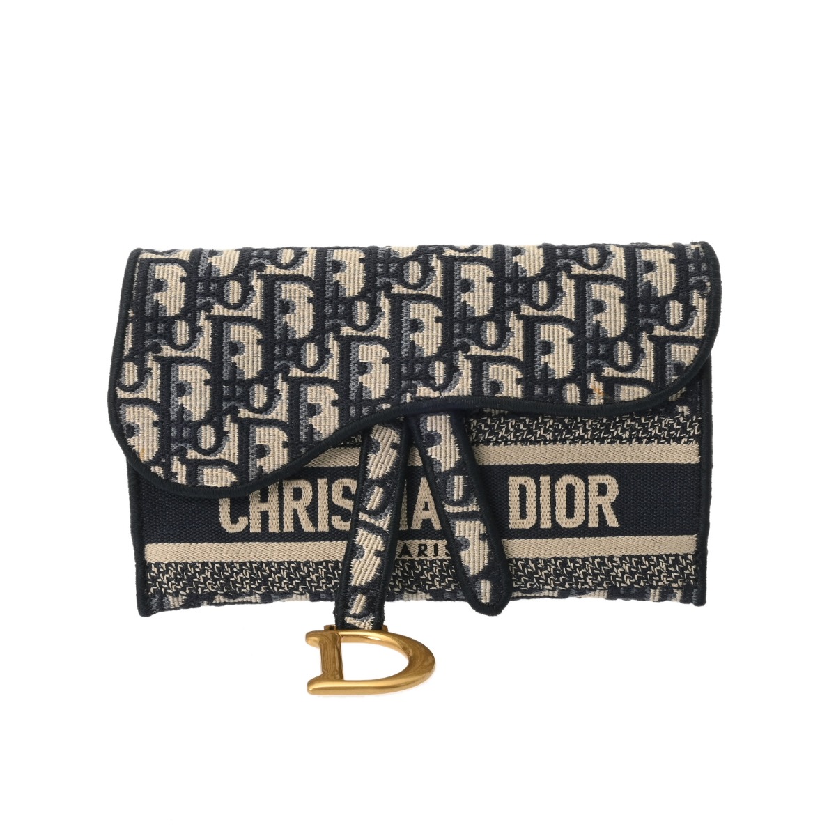 【～4/17 最大5万円クーポン】CHRISTIAN DIOR クリスチャンディオール オブリーク サドルスリムポーチ ブルー S5467CRIW レディース ジャガードキャンバス ショルダーバッグ ABランク 中古 銀蔵