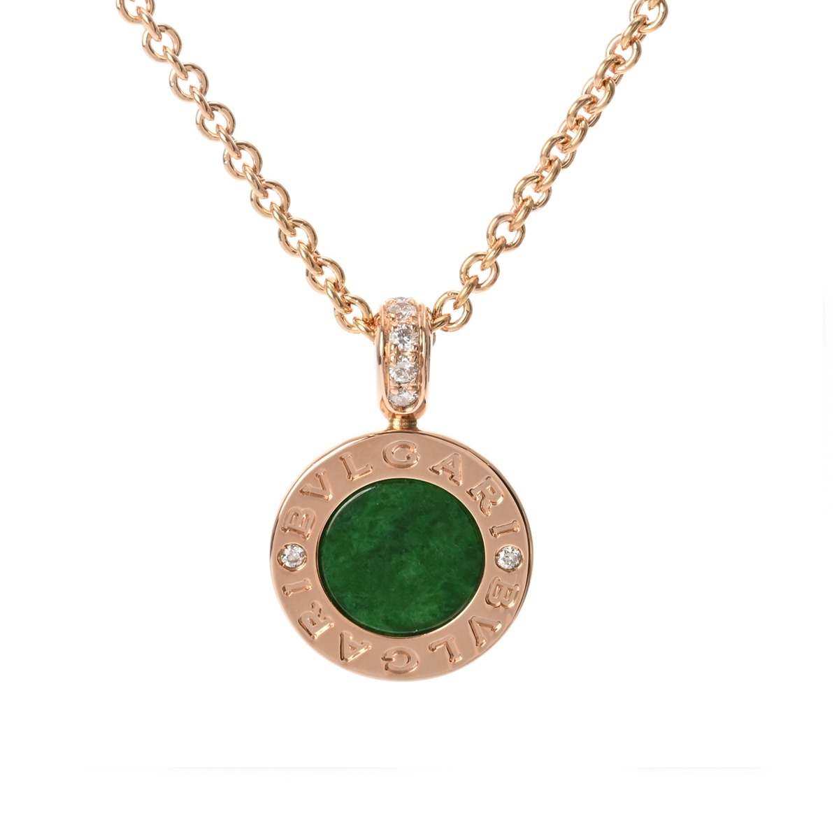 BVLGARI ブル小峡谷 ブルガリブルガリ グリーンジェイド さくら色ゴールド金具 レディース K18さくら色ゴールド PG 首飾り A位置づける 中古【貸し付け金24回払い無利息】 銀蔵