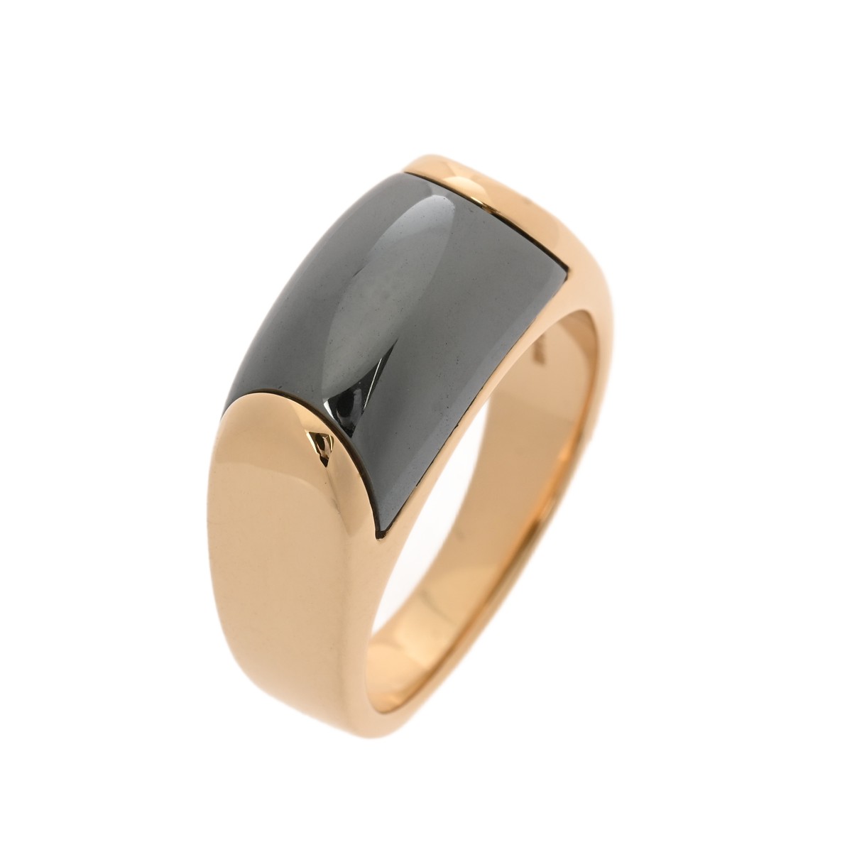【～6/11 最大限度5万円クーポン券】BVLGARI ブル小峡谷 トロンケットリング ＃12.5 ヘマタイト 12.5号 レディース K18黄色ゴールド YG 輪っか・指環 A序列付ける 中古 銀蔵