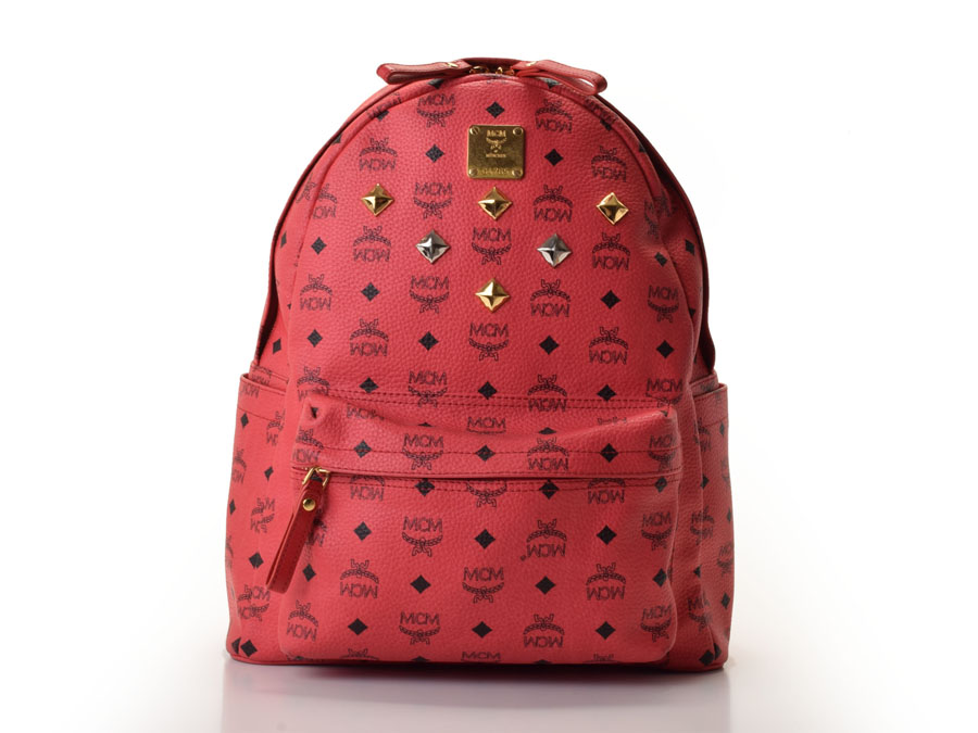Mcm Backpack Studs Leather Salmon Pink Rucksack