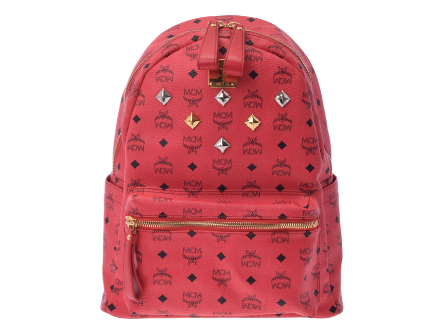 Ginzo Rakuten Ichiba Used Mcm Backpack Studs Pvc Leather Red Used Mcm Backpack Studs Pvc Leather Red Rucksack