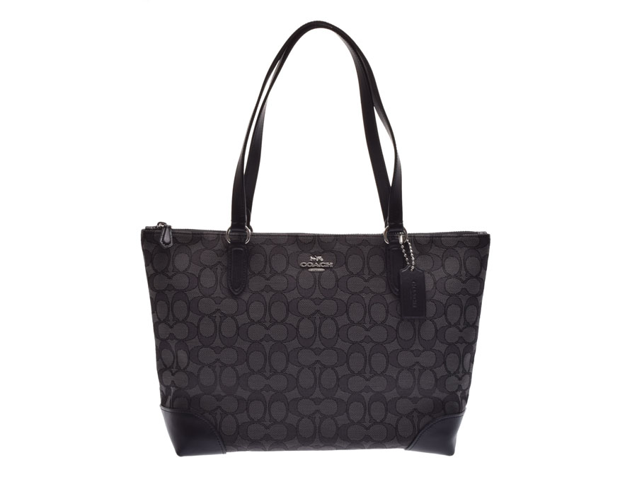 Used Coach Tote Bag Canvas Black Signature F29958 Outlet Unused Silver House