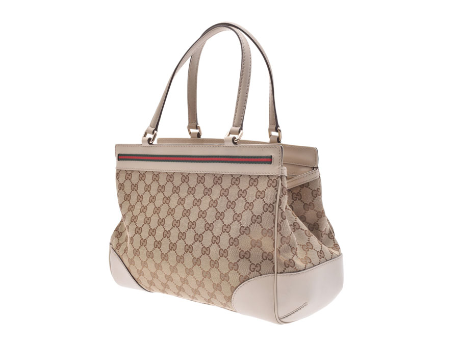 Ginzo Rakuten Ichiba Used Gucci Handbag Gg Canvas Leather Used Gucci Handbag Gg Canvas Leather Beige System