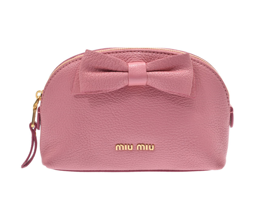 楽天市場 中古 ミュウミュウ リボン ポーチ レザー ピンク Miumiu 銀蔵 銀蔵 楽天市場店