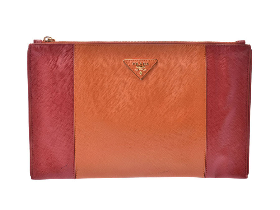 Prada Clutch Bag By Color Orange Red レディースサフィアーノ B Rank Used Silver House