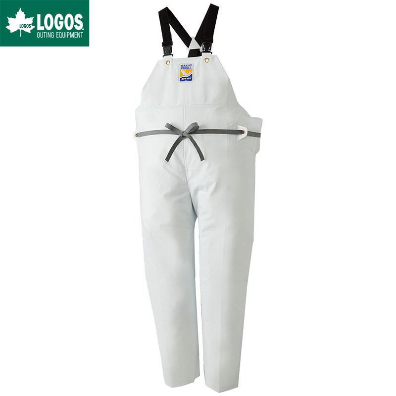 日本限定モデル 作業着 作業服 養殖 湾岸 中近海 遠洋 漁師 水産業 作業着 ロゴス Logos 水産加工 M 白 ホワイト サスペンダー式 胸当付ズボン膝当て付 マリンエクセル
