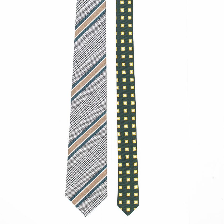 グレンチェックレジメンチップ小紋タイ BEIGE×GREEN