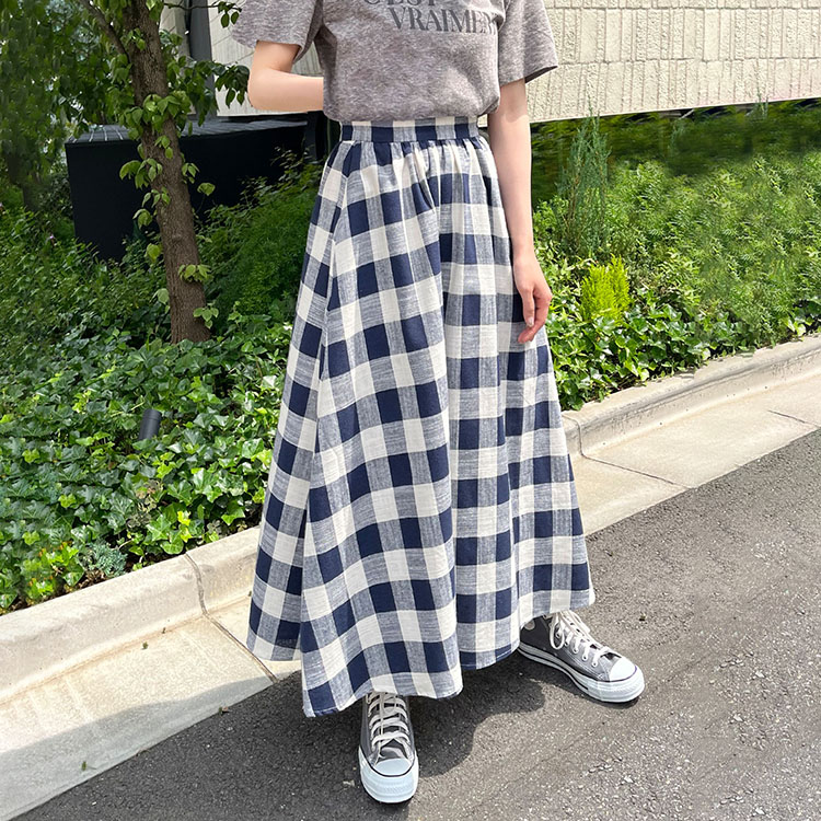 50 Off 90円 6月3日13時までクーポン利用で スカート ロング ミモレ丈 レディース ボトムス 夏 ミモレ丈スカート カジュアル おしゃれ 可愛い かわいい きれいめ 代 30代 40代 50代 ロングスカート フレア ウエストゴム ブロックチェック ボリューム 春 秋 冬