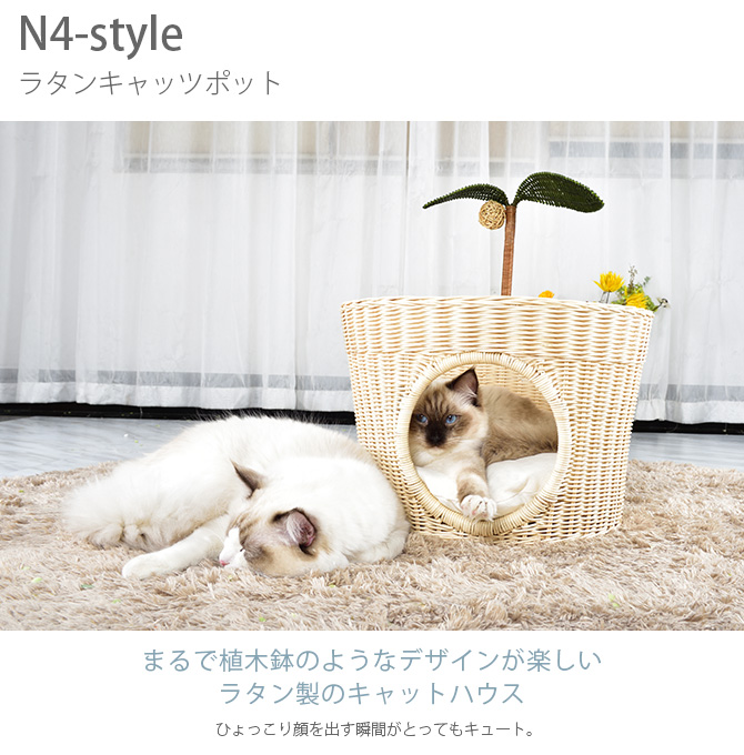 現金特価 N4 Style ラタンキャッツポット 猫用 ベッド ペットベッド ラタン ナチュラル ブラウン 可愛い 面白い 流行に Timesofbahrain Com