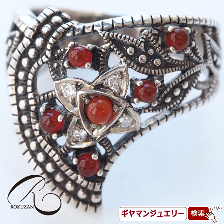 【碌山】 SV ダイヤモンド＆カーネリアン リボン リング 【碌山ジュエリー 碌山アクセサリー 碌山 ガーネット 碌山 リング 碌山 ネックレス 碌山 ブローチ 碌山 ペンダント 碌山 イヤリング 碌山 ピアス】