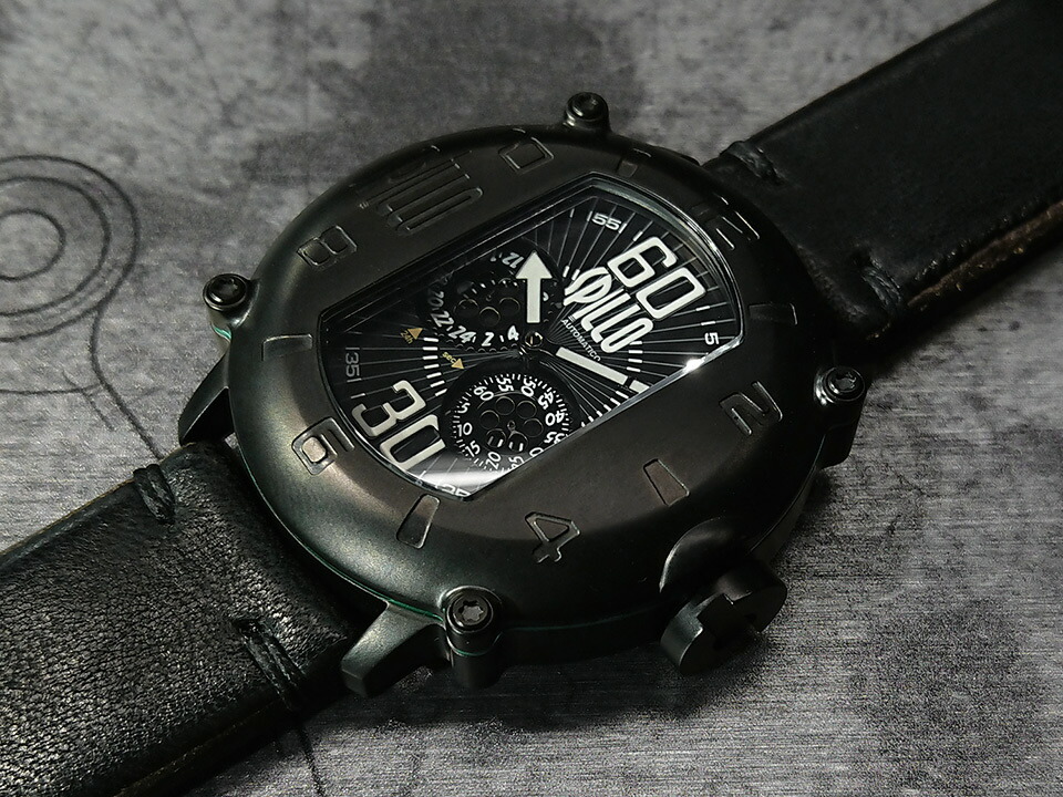 SPILLO(スピーロ)SPEED DEMON SD917KK-02BLACK マットブラック/ブラック ホースレザー メンズ機械式腕時計 SPILLO(スピーロ)SPEED DEMON SD917KK-02BLACK マットブラック/ブラック ホースレザー メンズ機械式腕時計