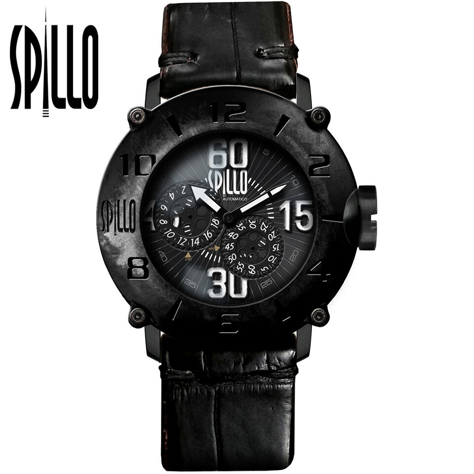 【最大限度2000円引き換え証】 SPILLO（スピーロ）OUTLAW OL917KK-18BLACK 引っ敷き黒いこと/黒いこと アリゲーターレザー メンズ機械類式ウォッチ