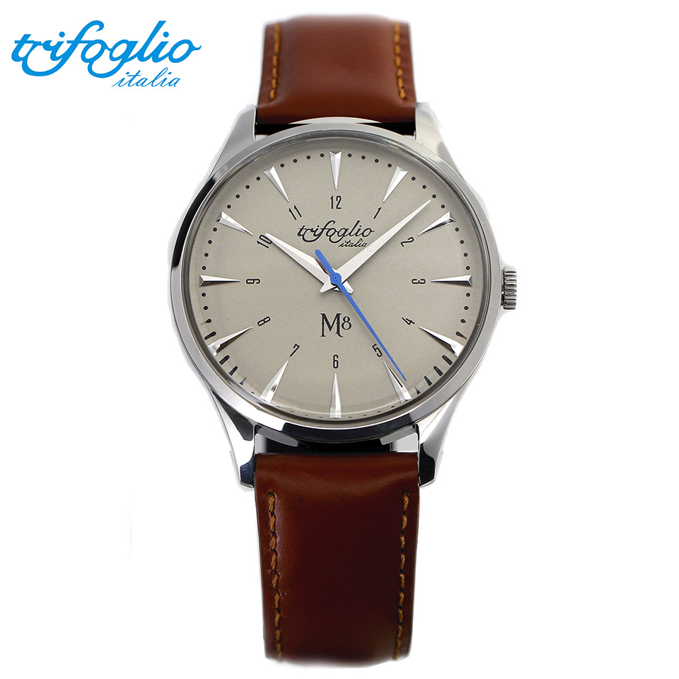 楽天市場 トリフォグリオ M8 Trifoglio Italia スイープセコンド ヴィンテージホワイト文字盤 ブラウンヌバックレザーベルト メンズ腕時計 イタリア時計 セイコーvh 31ムーブメント エムエイト Global Branding