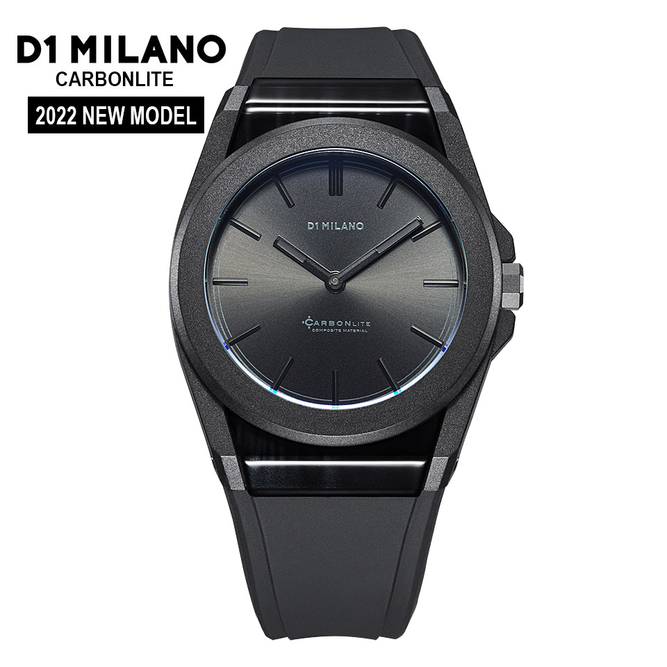 ディーワンミラノ カーボンライト Clrj03 ブラック メンズ腕時計 ハイスペック 特殊素材ケース 黒文字盤 日本製ムーブメント イタリア時計 シリコンラバー D1 Milano Carbonlite D1ミラノ 高品質新品