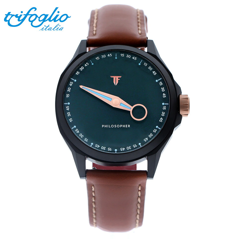 【最大2000円クーポン】 トリフォグリオ イタリア フィロソファー PH121BKGR ブラック/グリーン/ブラウン Trifoglio Italia PHILOSOPHER ワンハンドウォッチ 単針時計 一針計 自動巻き メンズ腕時計 グリーン文字盤 カーフレザーベルト｜GLOBAL BRANDING